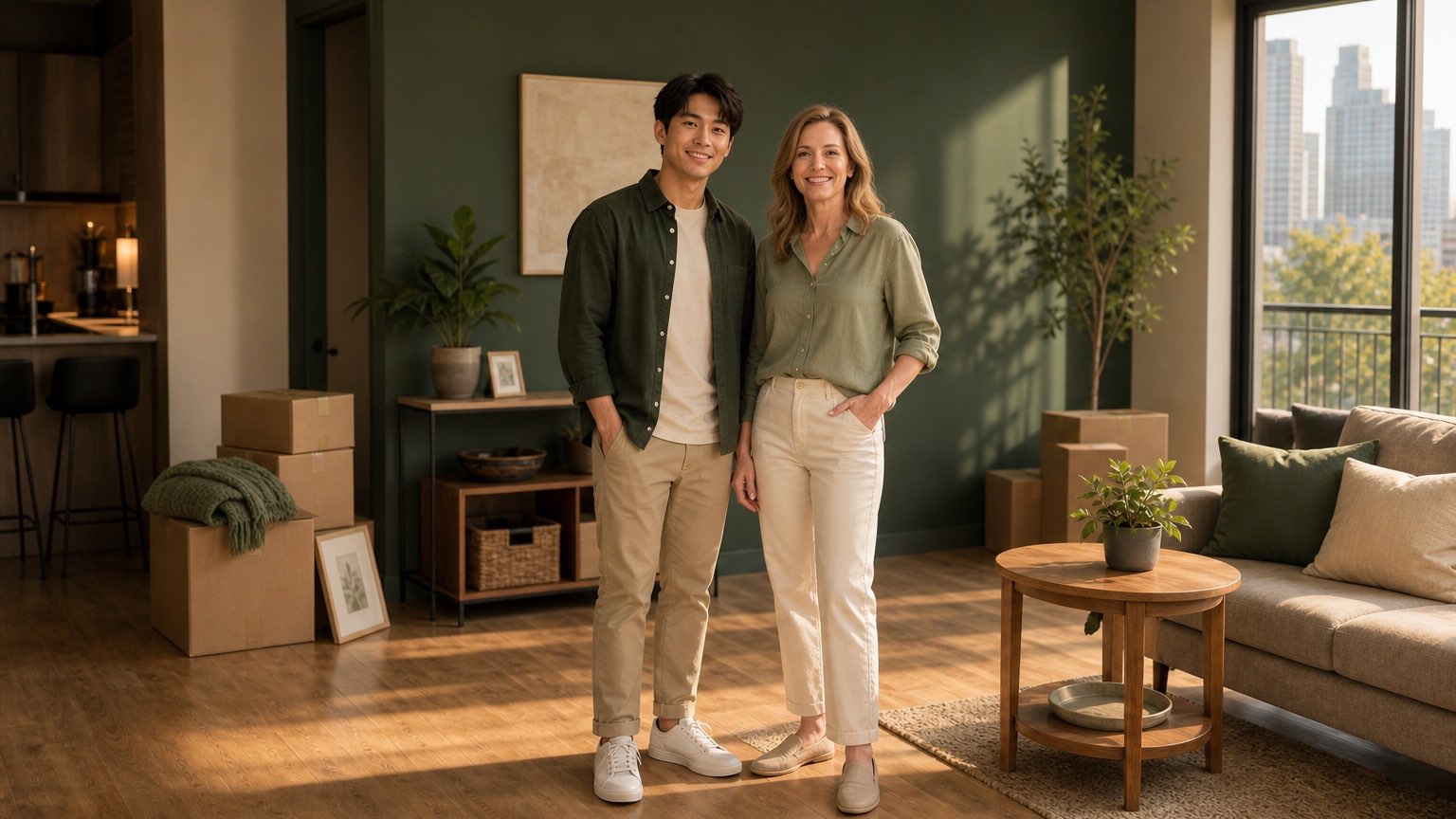 A Vizubly customer and helper standing together after completing a home setup task
